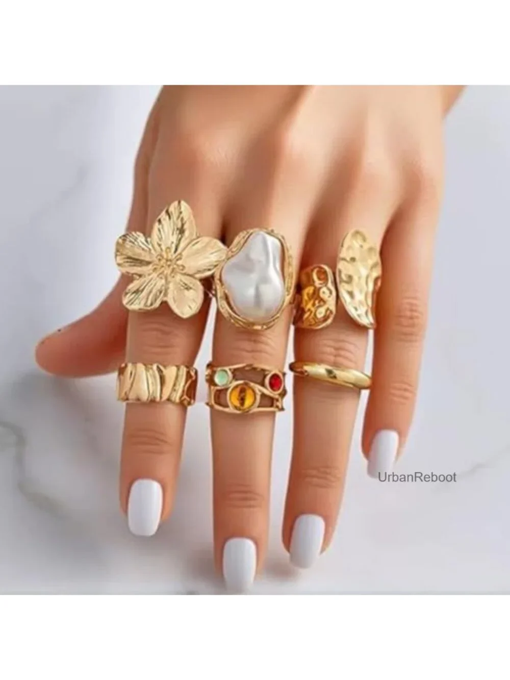 Y2K Boho Flower Rings for Women, Non Tarnish Vintage Stacking Ring Set